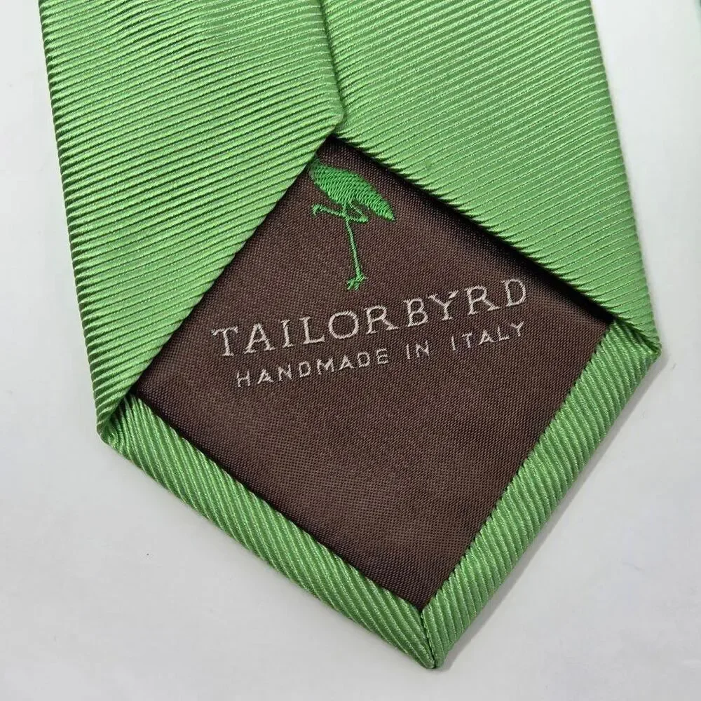 TAILORBYRD HANDMADE ITALY SILK TIE GREEN SATIN MICRO STRIPE WOVEN 3.25